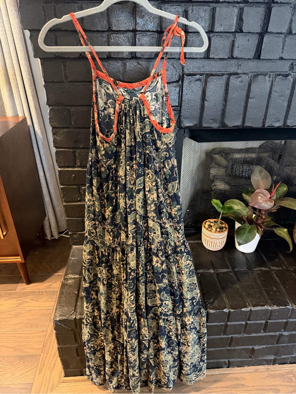 NATURAL LIFE Maddie Maxi Dress Navy Teal Floral Coral Adjustable Tie Straps NWOT - Picture 2 of 7